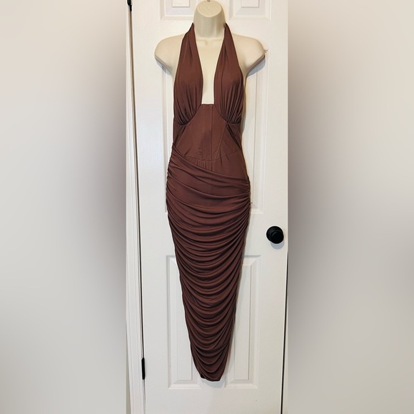 ASOS Design Halter Dress, Form Fitting, Color Brown, Size 0 - Picture 1 of 12